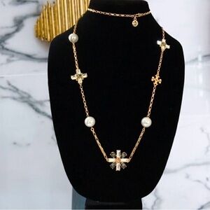 Tory Burch Gold-Tone Pearl & Crystal Statement Necklace NWT